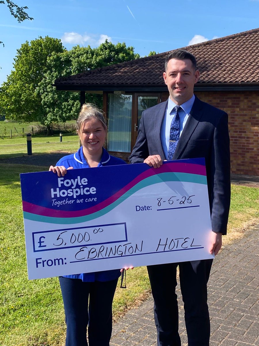 We would like to extend our thanks to the kind staff members of The Ebrington Hotel who raised a brilliant £5000, proceeds from a guest collection.

We are also very honoured to be their chosen charity of the year and appreciate their support 🙏.

#thankyou #foylehospice