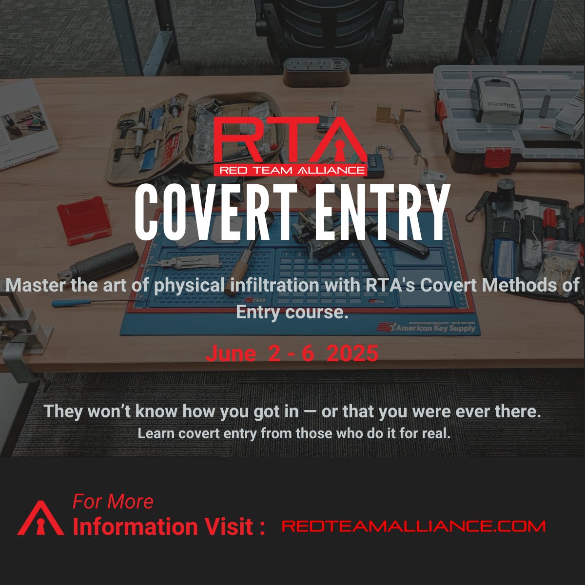 “Unlock doors. Bypass barriers. Disappear without a trace.”
🔓 Step inside the world of covert access.
From lock picks to exploits, learn the tactics attackers use — and how to shut them down.
💥 Train thoroughly. Defend definitely
#RedTeam #PhysicalSecurity #CovertEntry