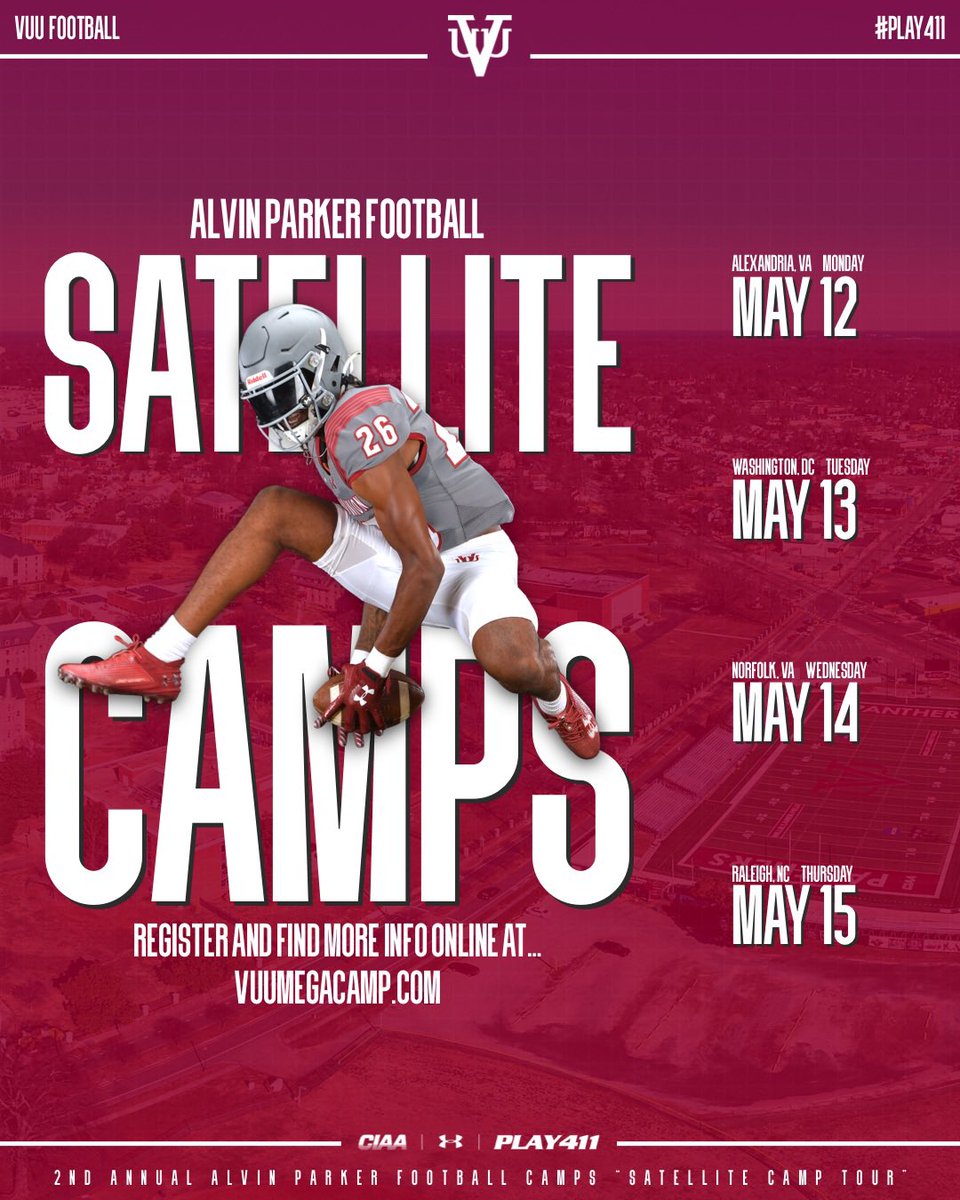 VUUMEGACAMP.COM
🗓️Wednesday   May 14th, 2025
🕔Registration  5:00PM

📍Lake Taylor High School
      1384 Kempsville Rd,
      Norfolk, VA 23502

✒️Register 👇
     VUUMEGACAMP.COM