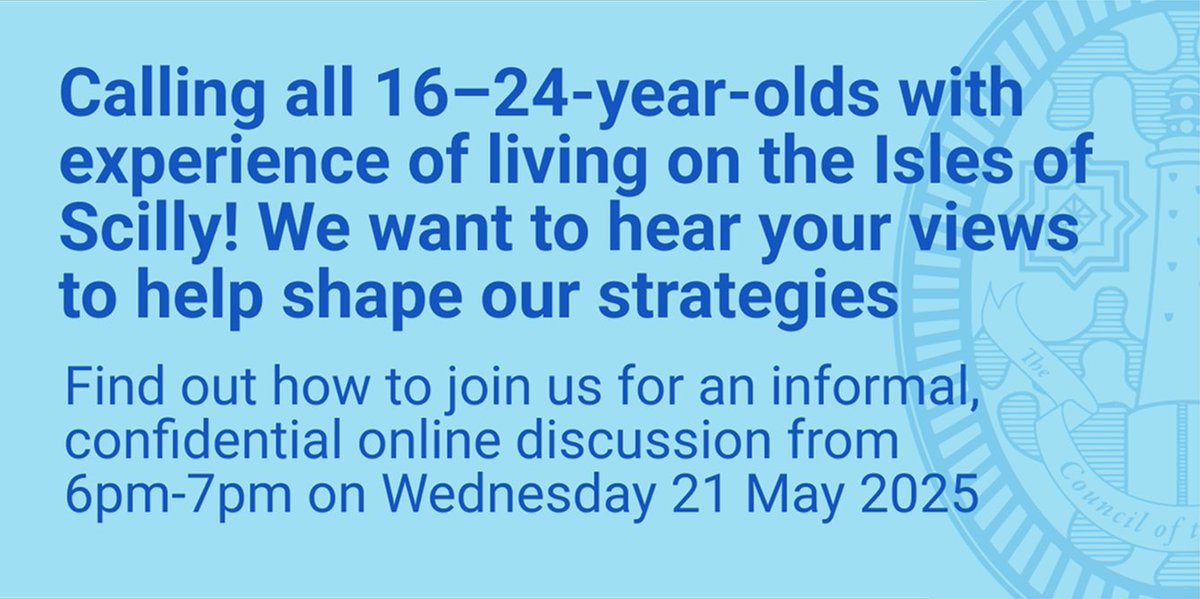 Aged between 16 and 24 years old? Lived on Scilly? If so, we'd like to hear your views to help shape our Corporate Parenting Strategy. Learn more and find out how to join the MS Teams call from 6pm-7pm on Wed 21 May at the following link:
scilly.gov.uk/news/calling-a…