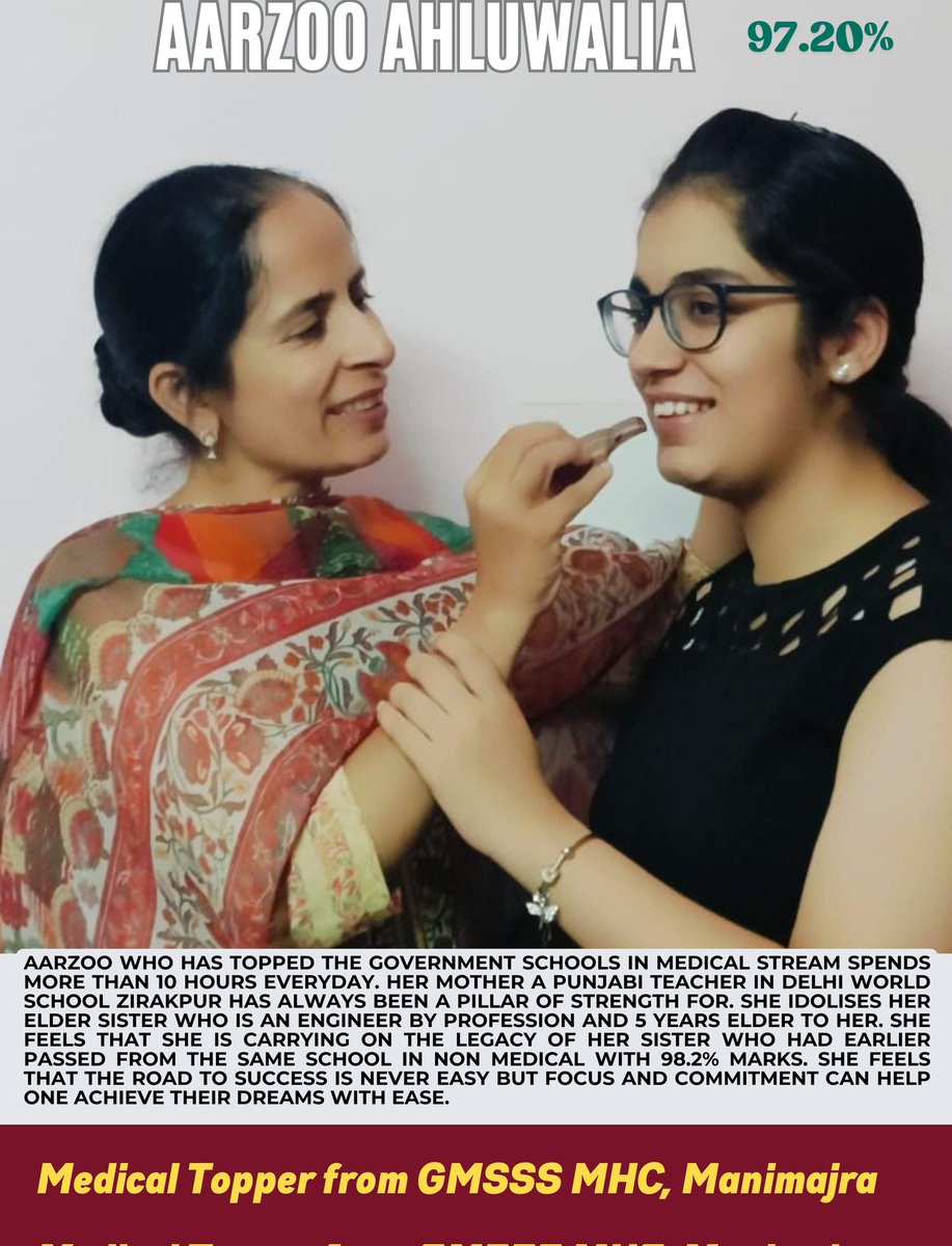 SchoolEduChd's tweet photo. #OurTopper
#Medical
#CbseResult2025
#XII
Meet Aarzoo Ahluwalia @GmsssMhc who spends 10 hours everyday to convert her dreams into reality... Her hardwork has paid off well as she has topped among the Government Schools @SchoolEduChd in the medical stream.
Heartiest congratulations ππ...
Good Luck for a bright future...
@cbseindia29
@chandigarh_admn
@prernapuriwasu
@HPSBRAR