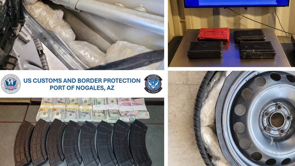 Recent Interdictions - (8)-High capacity AK-47 Magazines and over $40,000 were stopped from entering Mexico. App. 14 lbs. of Cocaine and over 48 lbs. of Methamphetamine packages were hidden in a radiator, spare tire, and quarter panels of two cars coming into the US.
