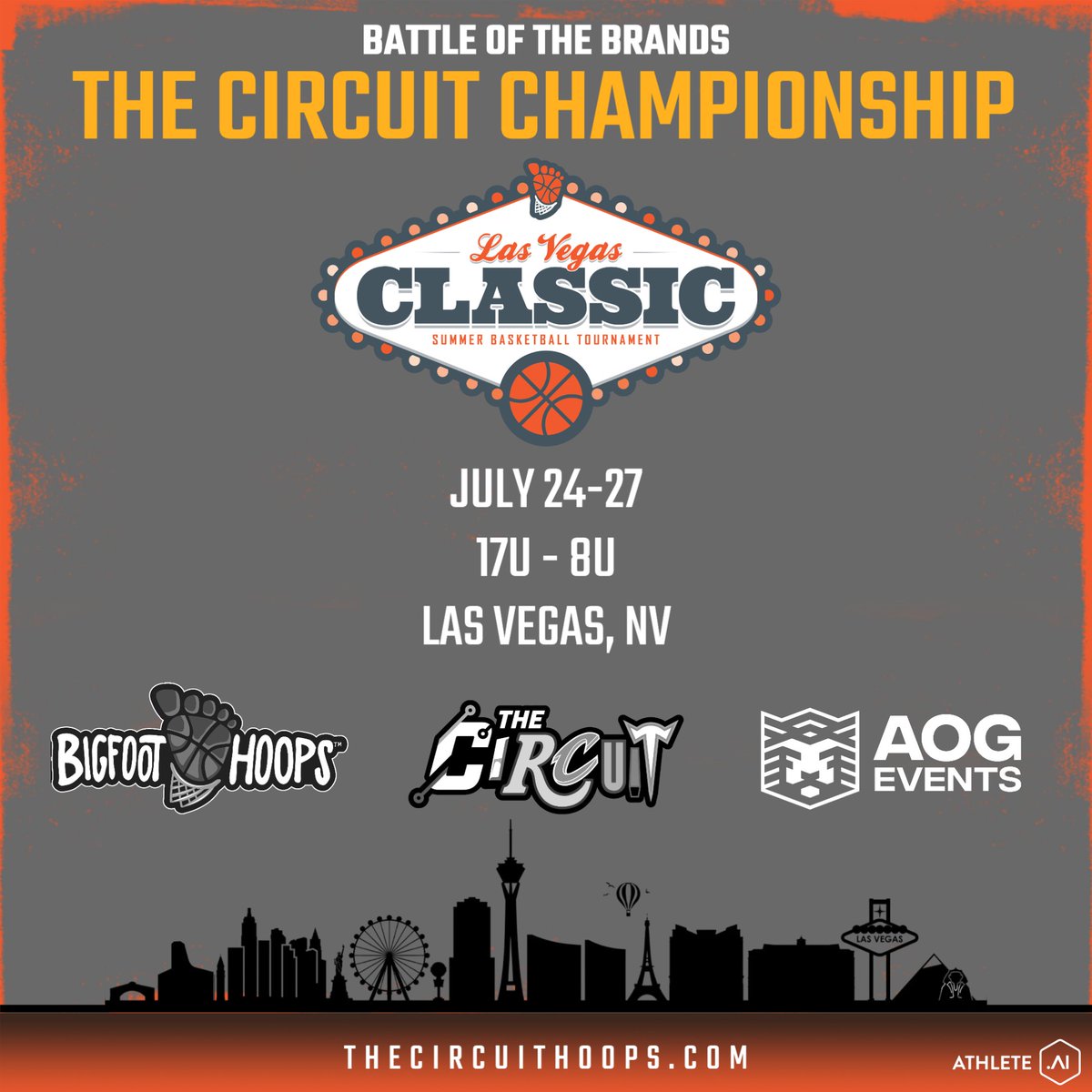 The Circuit (@thecircuit) on Twitter photo 📈 The Circuit closes in Vegas 📉
🏆 The Circuit Championship at the LV Classic 🏆
📍 Las Vegas, NV
🗓️ July 24-27
🆚 17U - 8U
👑 Champions Crowned
<a href="/TheCircuit/">The Circuit</a> ✖️ <a href="/BigfootHoops/">Bigfoot Hoops</a> ✖️ <a href="/aog_events/">Attitude of Gratitude National Events</a>
Reserve your spot ⤵️
thecircuithoops.sportngin.com/register/form/… 📈 The Circuit closes in Vegas 📉
🏆 The Circuit Championship at the LV Classic 🏆
📍 Las Vegas, NV
🗓️ July 24-27
🆚 17U - 8U
👑 Champions Crowned
<a href="/TheCircuit/">The Circuit</a> ✖️ <a href="/BigfootHoops/">Bigfoot Hoops</a> ✖️ <a href="/aog_events/">Attitude of Gratitude National Events</a>
Reserve your spot ⤵️
thecircuithoops.sportngin.com/register/form/…