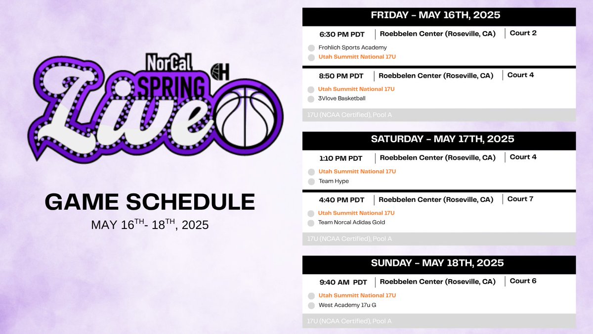 Penelope Arroyo (@penelop3_arroyo) on Twitter photo Hitting the road for NorCal Spring Live in Roseville, CA - May 16–18 at the Roebbelen Center.
📅 Game schedule below.
I’ll be competing with my club team, <a href="/SummittUtah/">Utah Summitt Basketball</a> 17U National.
Coaches, I’d love the opportunity to show you what I bring to the court. Hitting the road for NorCal Spring Live in Roseville, CA - May 16–18 at the Roebbelen Center.
📅 Game schedule below.
I’ll be competing with my club team, <a href="/SummittUtah/">Utah Summitt Basketball</a> 17U National.
Coaches, I’d love the opportunity to show you what I bring to the court.