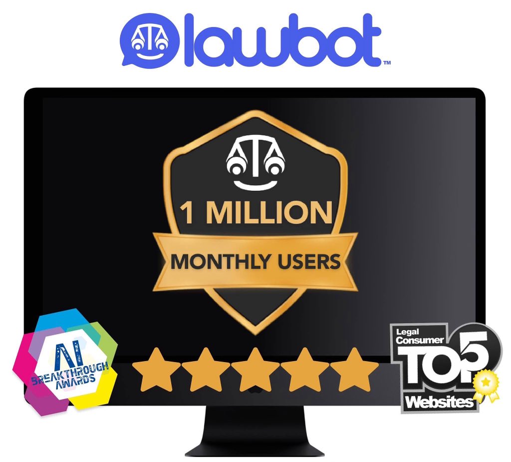 👏👏👏 OVER 1,000,000 USERS PER MONTH! LawBot is excited to be able to help millions of legal consumers needing immediate answers to their important legal questions. We would be honored to help you as well! LawBot is FAST, FREE, and EASY to use. #lawbotlaw #lawbotlive #lawbot