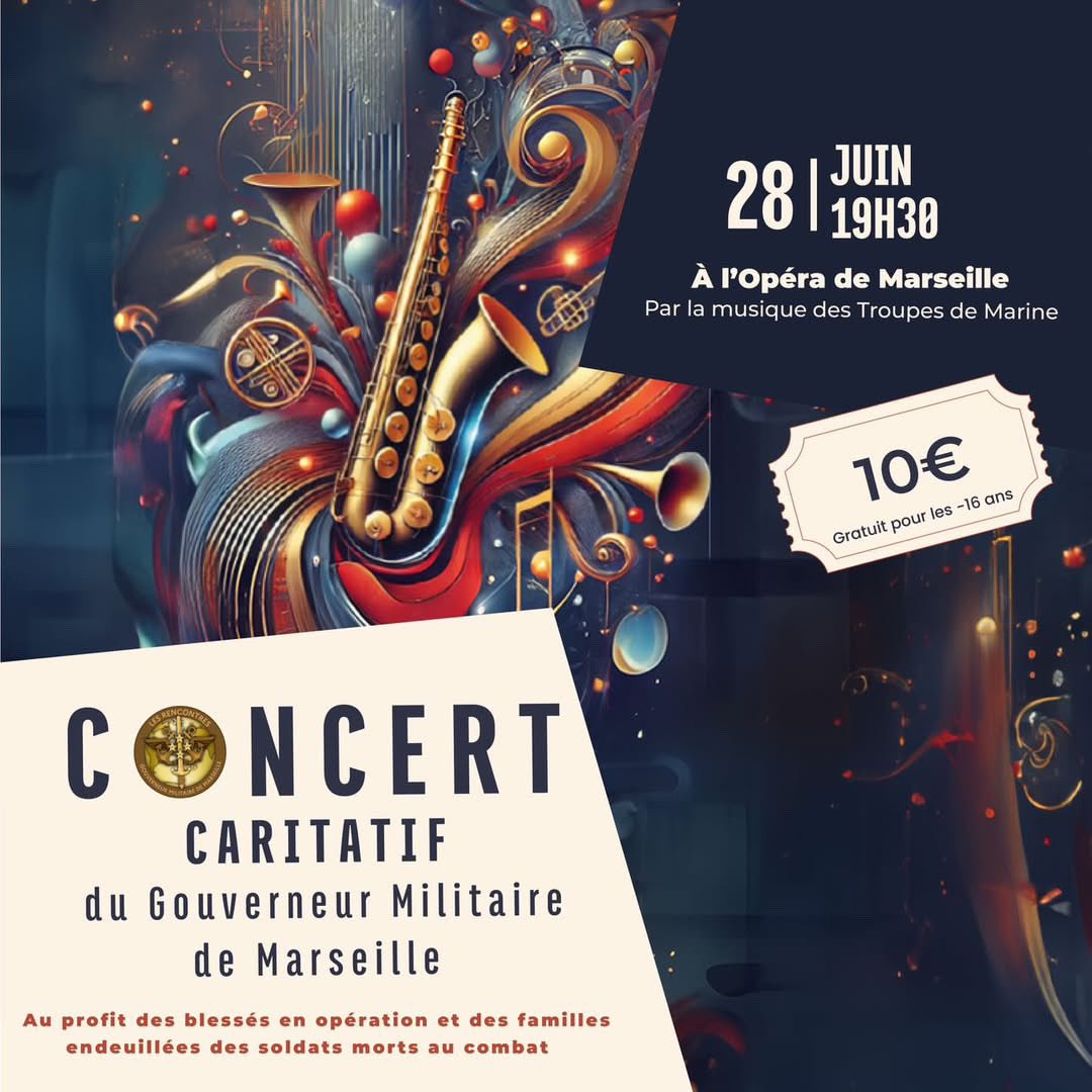 RDV le 28 juin à l’Opéra de #Marseille pour une soirée d’exception sur le thème des 80 ans de la libération 🇫🇷 Un concert interprété par la Musique des Troupes de Marine accompagnée de la cantatrice Barbara Bourdarel 🎷 
🎫 Billeterie : billetterie.marseille.fr/fr/product/321…

#AvecNosBlessés