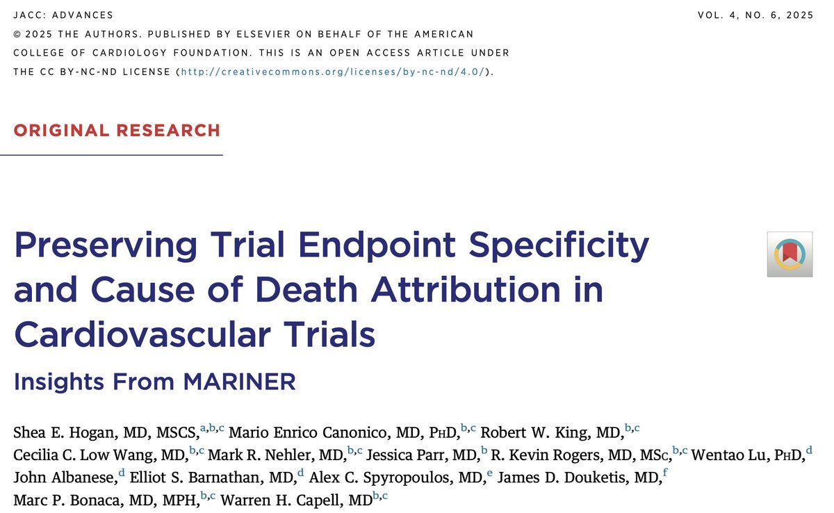 Mario Enrico Canonico (@me_canonico) on Twitter photo Endpoint specificity and cause of death in CV trials: our experience from the MARINER trial <a href="/cpcresearch/">CPC Clinical Research</a> <a href="/MarcBonaca/">Marc Bonaca MD MPH</a> <a href="/JACCJournals/">JACC Journals</a> #JACCAdvances
sciencedirect.com/science/articl… Endpoint specificity and cause of death in CV trials: our experience from the MARINER trial <a href="/cpcresearch/">CPC Clinical Research</a> <a href="/MarcBonaca/">Marc Bonaca MD MPH</a> <a href="/JACCJournals/">JACC Journals</a> #JACCAdvances
sciencedirect.com/science/articl…
