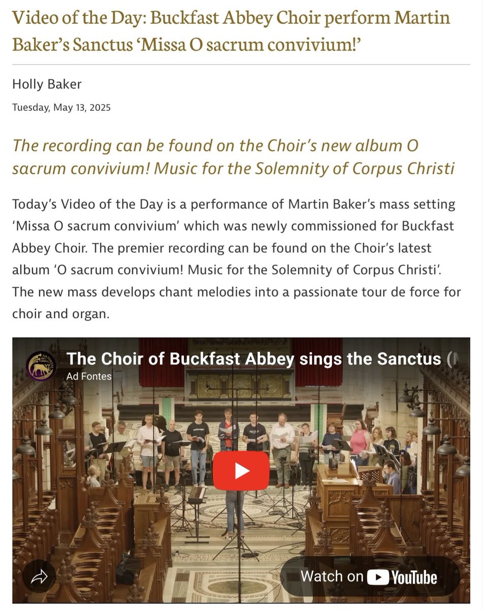 Ad Fontes (@adfontesrecords) on Twitter photo 📣 Today’s <a href="/GramophoneMag/">Gramophone</a> Video of the Day is the Sanctus from Martin Baker’s new Missa O sacrum convivium!
🔗 bit.ly/3Fca8mQ 📣 Today’s <a href="/GramophoneMag/">Gramophone</a> Video of the Day is the Sanctus from Martin Baker’s new Missa O sacrum convivium!
🔗 bit.ly/3Fca8mQ