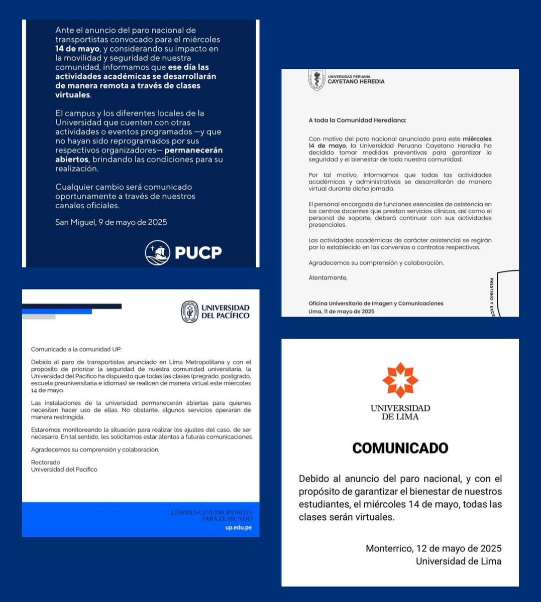 #ComunicadoPUCP
#ComunicadoUPCH
#ComunicadoUP
#ComunicadoUL

facebook.com/share/p/1EJXUL…