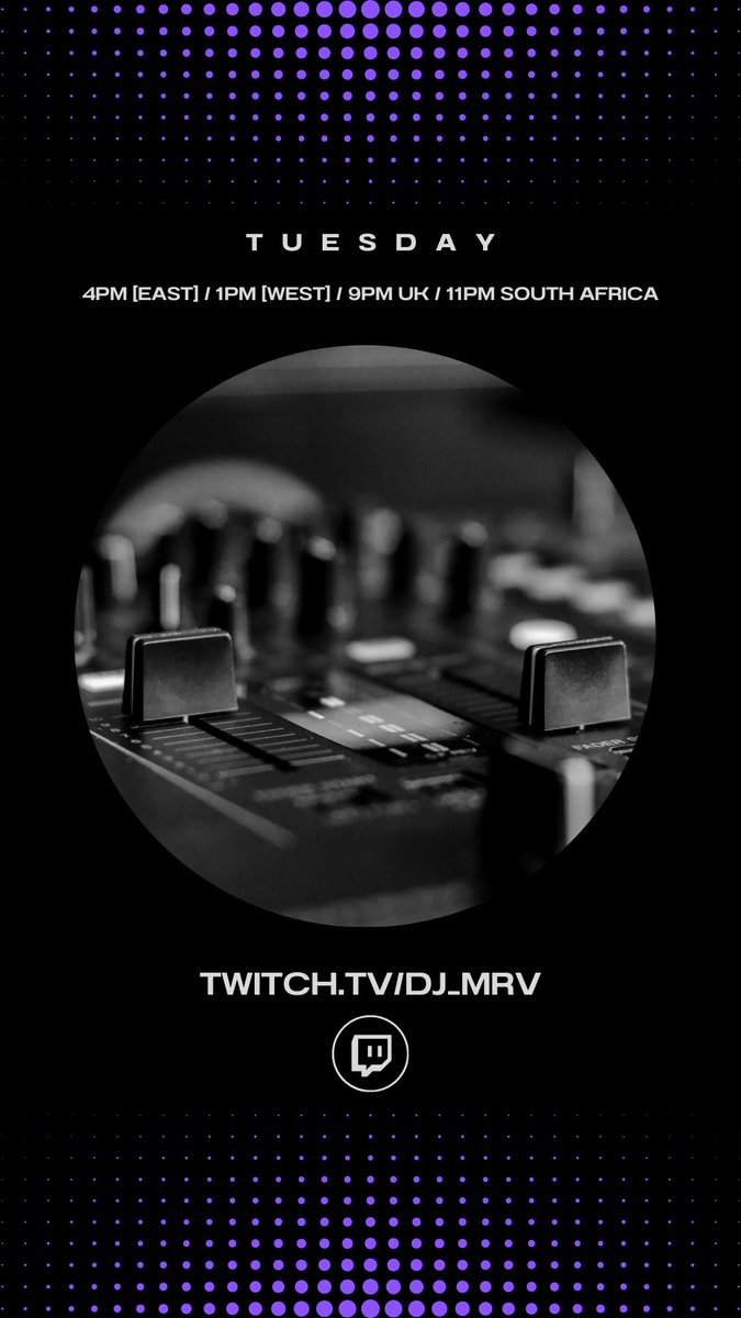 It’s Tuesday Baby!!
See ya in the chat 💬 
Stream start time: 4pm est. / 1pm pcf. / 9pm UK
WATCH HERE: Twitch.tv/dj_mrv 👈🏼
#djmrv #twitchdj #livestream #housemusic