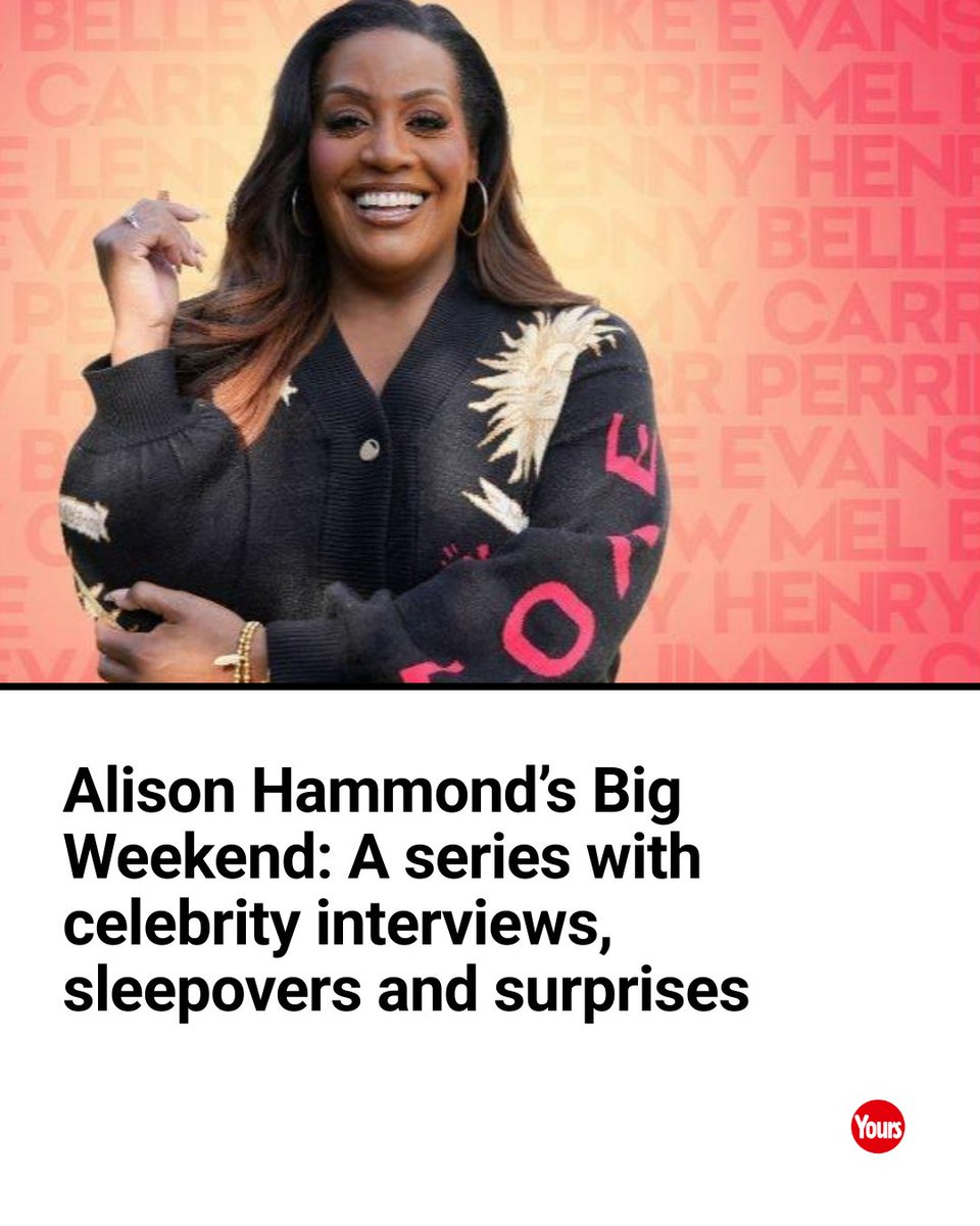 Yours magazine (@yoursmagazine) on Twitter photo From ice baths to farm life: TV presenter <a href="/AlisonHammond/">Alison Hammond</a> gets up close and personal with Britain’s favourite celebs in her brand new series, Alison Hammond’s Big Weekend. 🌟
🔗 yours.co.uk/leisure/celebr… From ice baths to farm life: TV presenter <a href="/AlisonHammond/">Alison Hammond</a> gets up close and personal with Britain’s favourite celebs in her brand new series, Alison Hammond’s Big Weekend. 🌟
🔗 yours.co.uk/leisure/celebr…