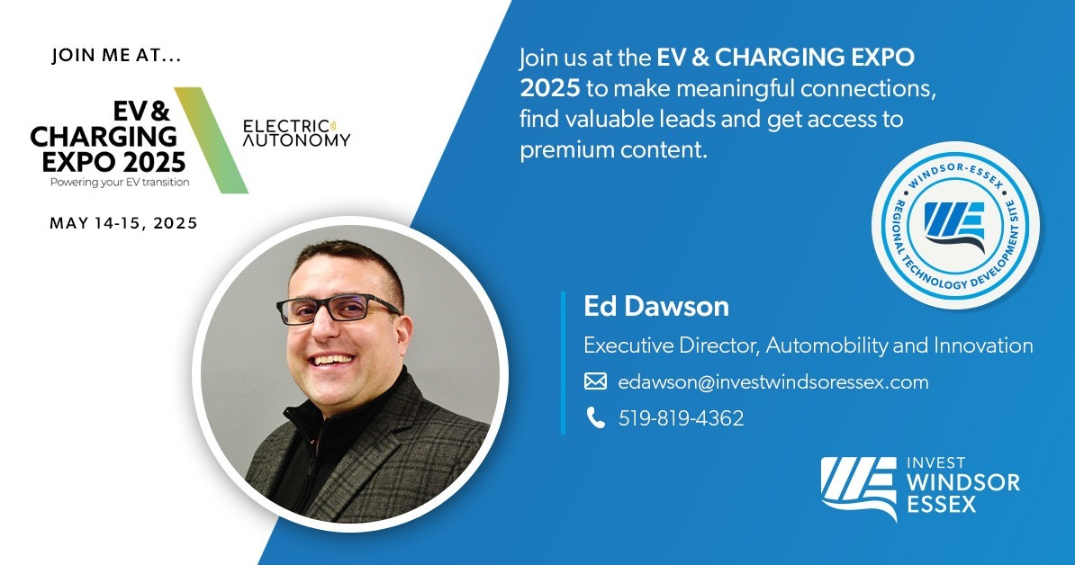 Invest WindsorEssex (@_investwe) on Twitter photo Our <a href="/OVINhub/">OVINhub</a> #WindsorEssex Technology Development Site is looking forward to attending <a href="/ElectricAutonmy/">Electric Autonomy</a>'s #EVChargingExpo2025 kicking off tomorrow May 14 & 15! Catch up with our team to explore FREE technical support and resources that the #WERTDS has to offer. <a href="/EDawsonEcDev/">Ed Dawson</a> Our <a href="/OVINhub/">OVINhub</a> #WindsorEssex Technology Development Site is looking forward to attending <a href="/ElectricAutonmy/">Electric Autonomy</a>'s #EVChargingExpo2025 kicking off tomorrow May 14 & 15! Catch up with our team to explore FREE technical support and resources that the #WERTDS has to offer. <a href="/EDawsonEcDev/">Ed Dawson</a>