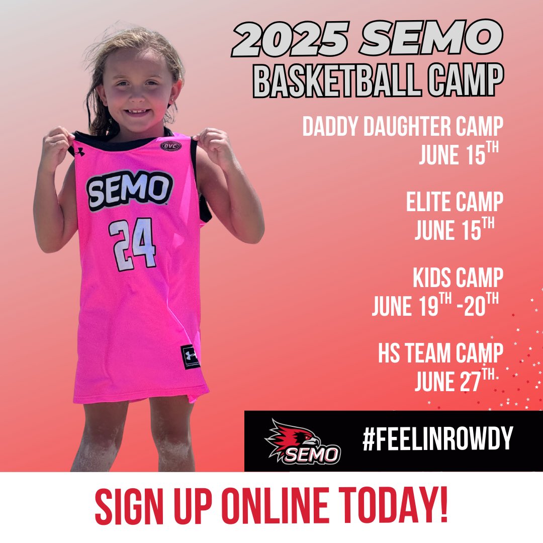 Briley Palmer (@coachb_semowbb) on Twitter photo Summer plans?!? Bring me your kiddos!
Let's Go Campin' ‼️⛺️ 🏀
Spend your Summer with the REDHAWKS at one of our camps! Showcase your skills, have some fun, and check out what <a href="/OfficialSEMOWBB/">SEMO Women’s Basketball</a> is all about ⚔️
Sign up🔗 ⬇️
shorturl.at/JuIvx
#FeelinRowdy Summer plans?!? Bring me your kiddos!
Let's Go Campin' ‼️⛺️ 🏀
Spend your Summer with the REDHAWKS at one of our camps! Showcase your skills, have some fun, and check out what <a href="/OfficialSEMOWBB/">SEMO Women’s Basketball</a> is all about ⚔️
Sign up🔗 ⬇️
shorturl.at/JuIvx
#FeelinRowdy
