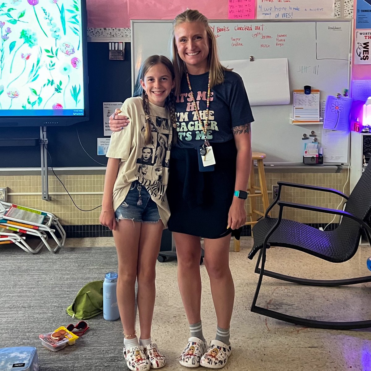 Final Swiftie lunch calls for wearing our matching Taylor crocs together 🫶
