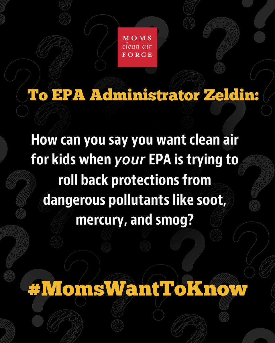 (1/3) EPA has a long history of cleaning up our air. But this week, Trump's EPA Administrator Lee Zeldin will testify before Congress about his plans to slash staff and resources from his agency. 
@EPAleezeldin, this is your EPA and your legacy. Moms want to know why you want to