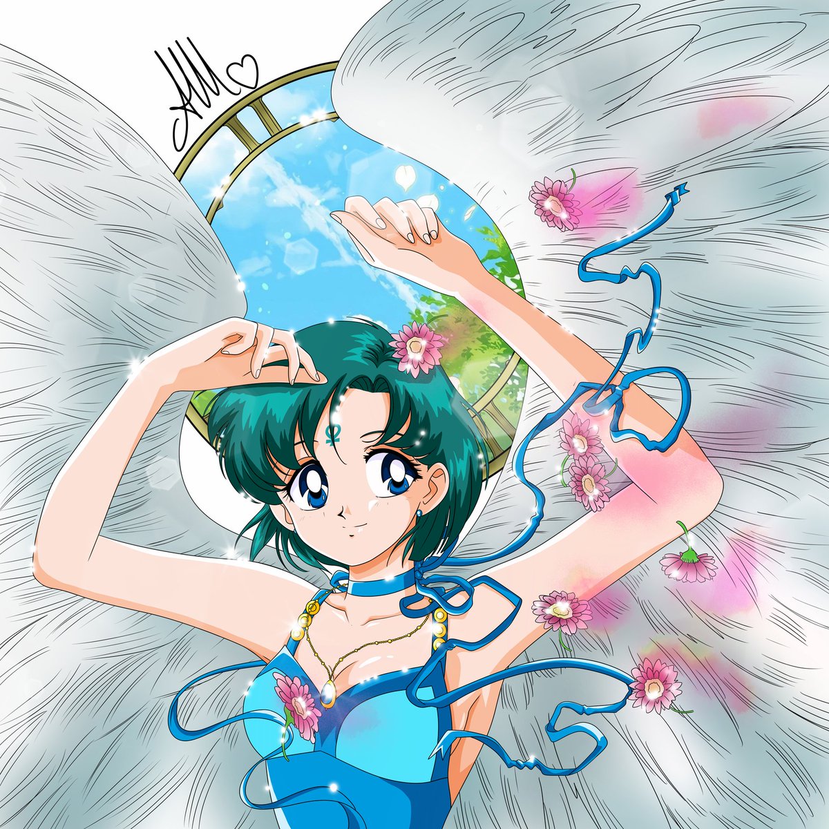 anello81_art's tweet photo. 💧🔵 Another illustration inspired by the #clamp with the sweetest #princessmercury I hope you like it 💧🔵 #sailormercury #amimizuno #sailormoon #naokotakeuchi #supersailormoon #animegirl #prettyguardiansailormoon #sailormoonfanart #sailormooneternal #sailormoon90s #sailor https://t.co/lP5lo1mtAr