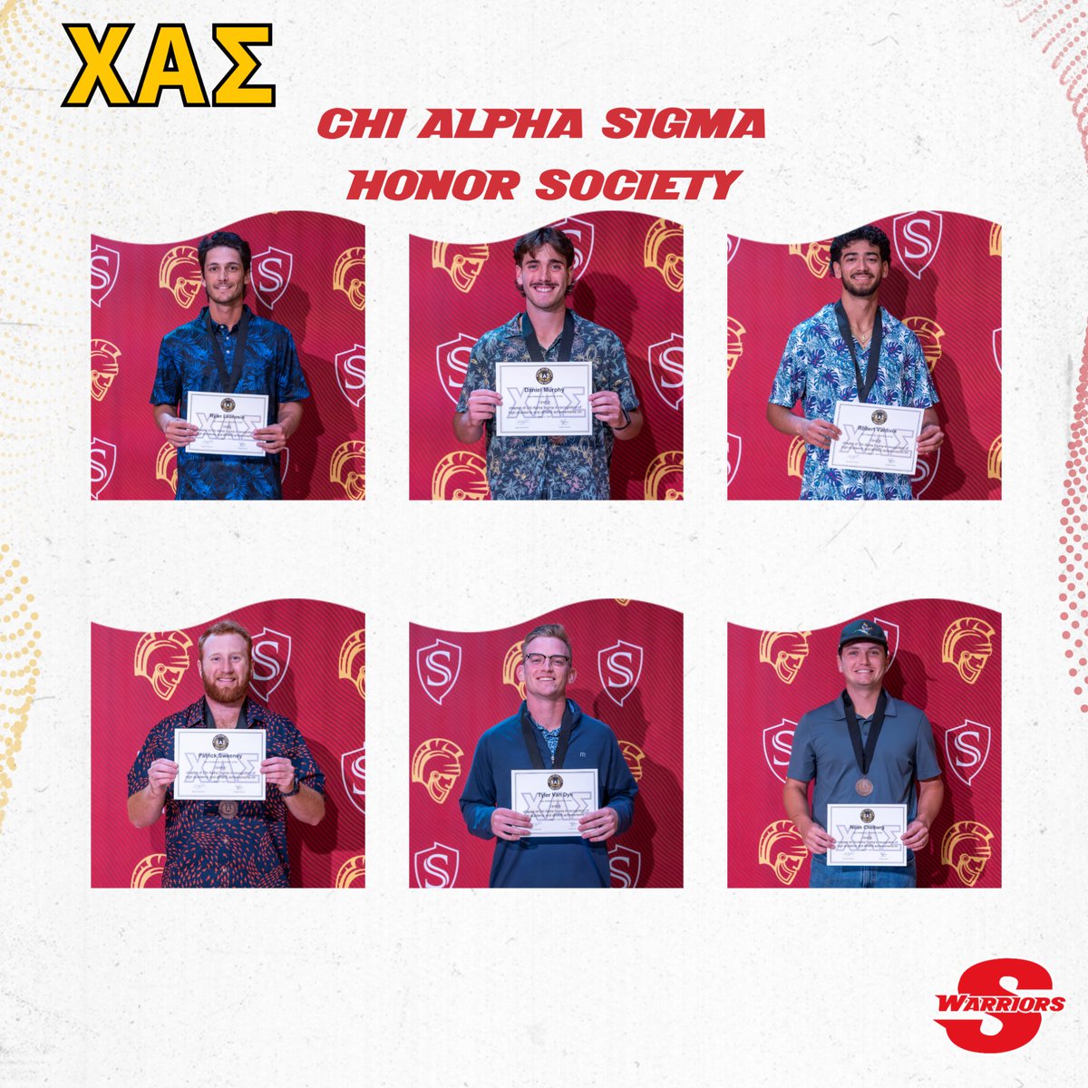 Monday night, we held The STANYS.  The first set of awards was the Inaugural Class of the Chi Alpha Sigma Honor Society.  39 Warriors were inducted here's the baseball inductees. #ValleyTough