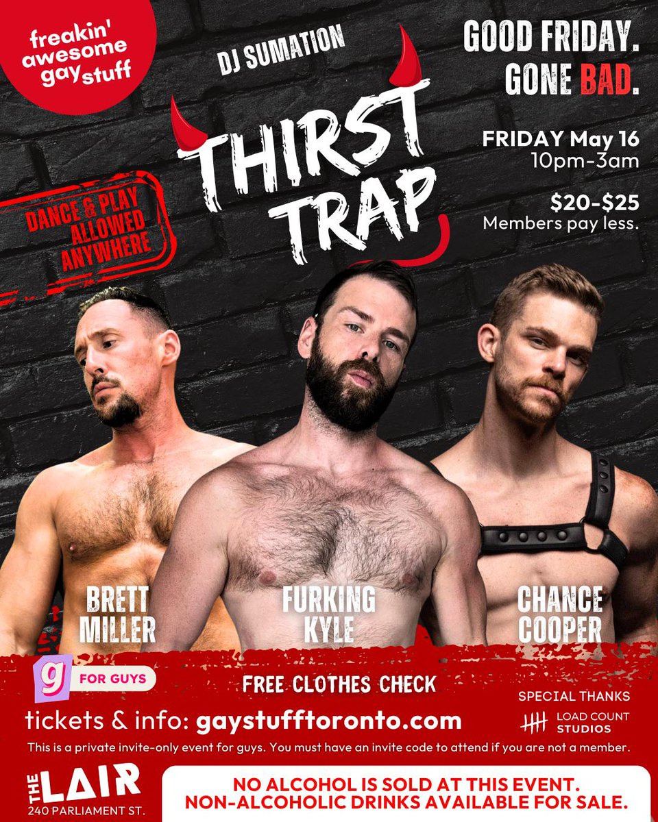 This Friday <a href="/TheLairToronto/">The Lair</a> 
Cum see us put on a few live shows 😈💦 
With <a href="/furkingkyle/">FurKingKyle 👑</a> &amp; <a href="/Brettmillerxxx/">Brett Miller</a> 🌶️🌶️🌶️
<a href="/loadcountstudio/">Load Count Studios - GAYVN Vegas 19-23</a>