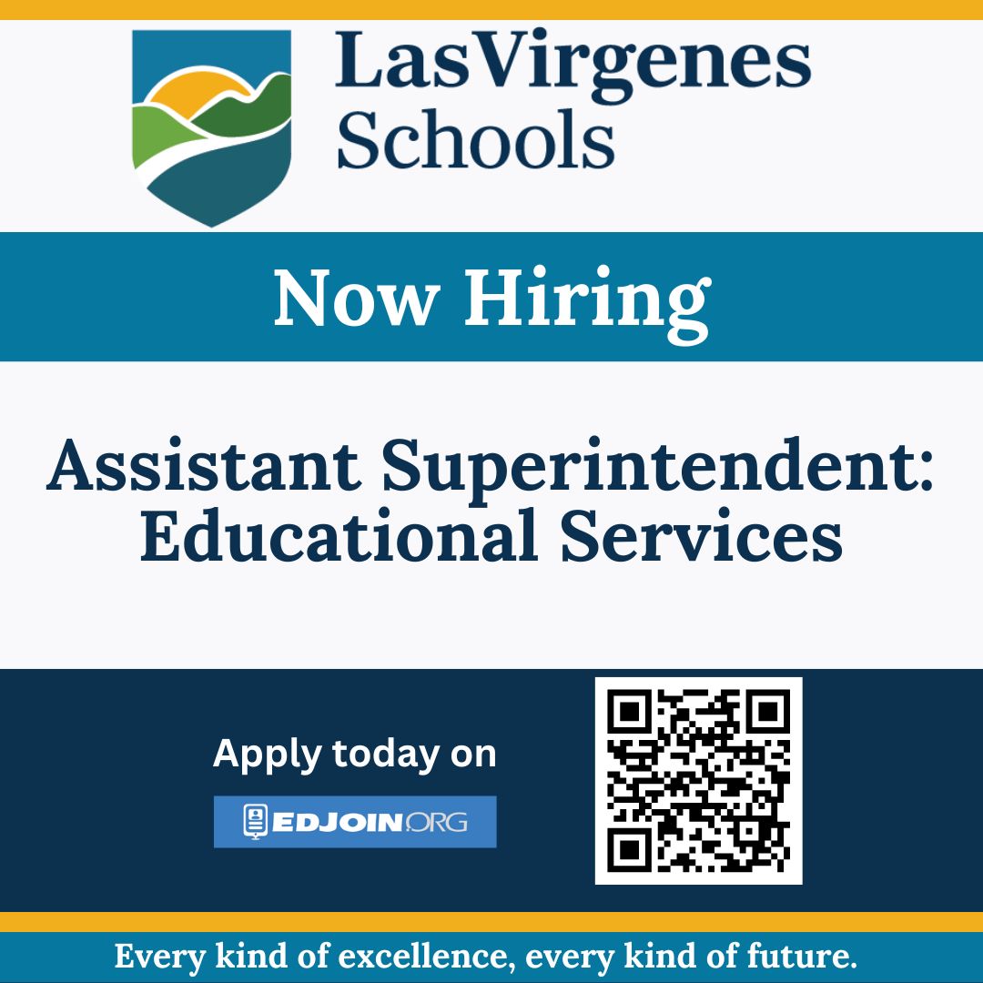 LVUSD is seeking an experienced and innovative Assistant Superintendent of Educational Services to support academic excellence and student achievement across our schools. Join our team and apply today!

edjoin.org/Home/JobPostin…
Every kind of excellence, every kind of future.