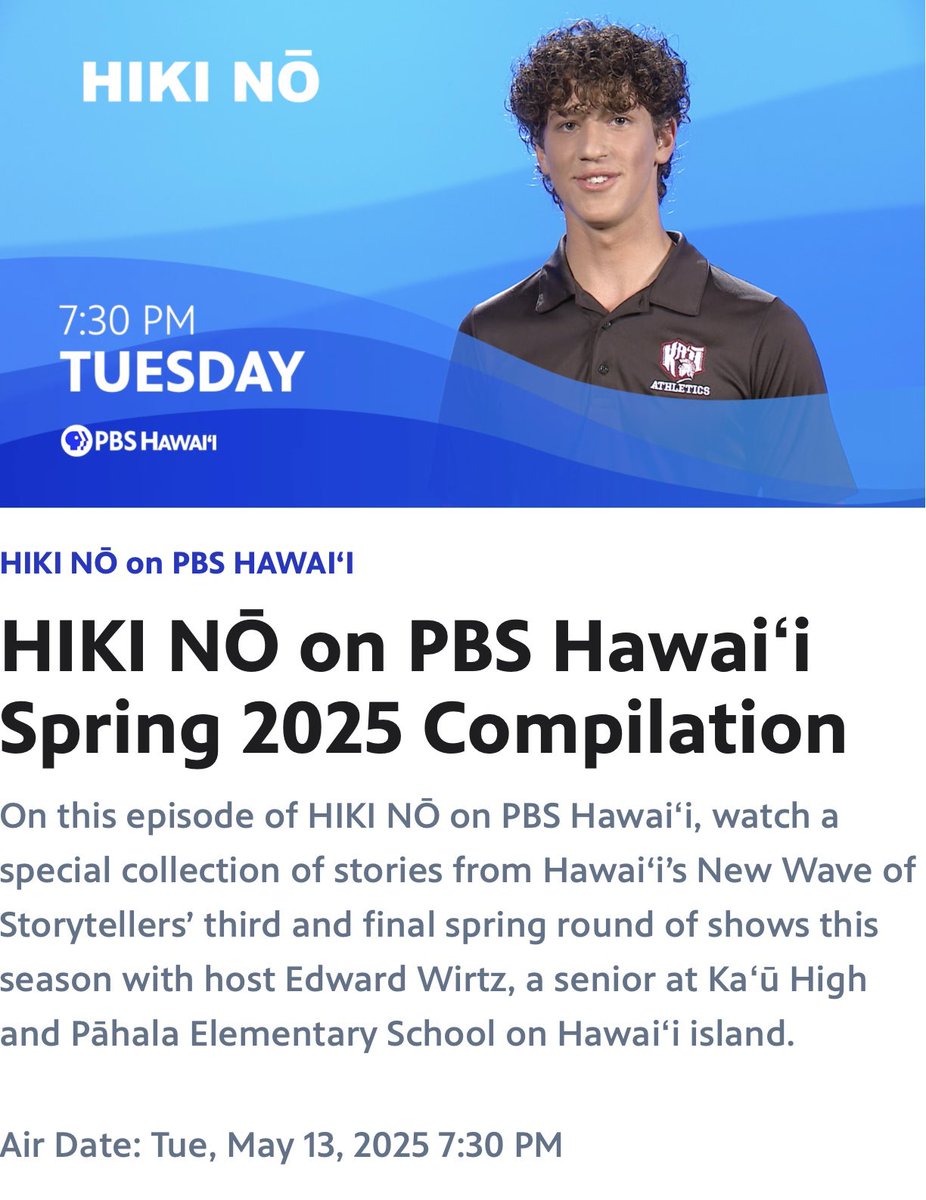 Tonight's PBS Hawaii's HIKI NŌ, watch two of my students' personal narratives exploring the beauty of poetry and the thrill of bodyboarding hosted by Eddie, our senior at Ka'ū High. Tune in to watch at 7:30!