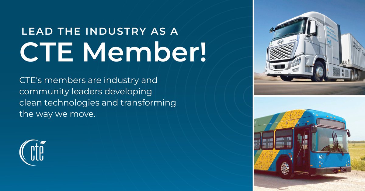 Become a CTE Member! 🚌 ⚡🚚  

CTE brings together industry leaders to accelerate the transition to clean, #sustainable transportation. Achieve your organization's #zeroemission goals!  

Learn more ➡️ cte.tv/membership 

#CleanTransportation #SustainableFuture