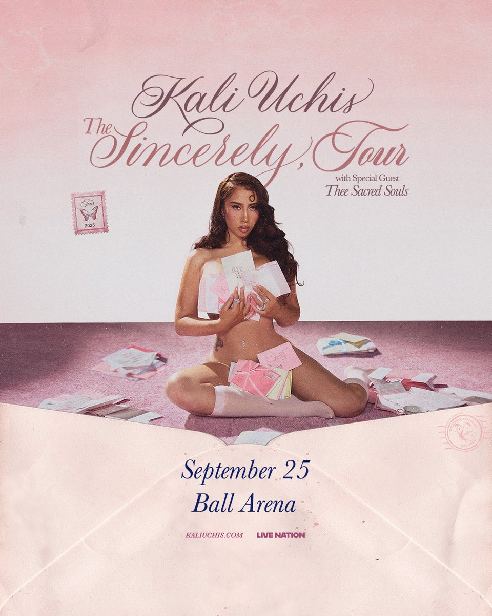 Live Nation Colorado (@livenationco) on Twitter photo JUST ANNOUNCED! 💌 <a href="/KALIUCHIS/">KALI UCHIS</a> - The Sincerely, Tour with <a href="/TheeSacredSouls/">Thee Sacred Souls</a> is coming to <a href="/ballarenadenver/">Ball Arena</a> on September 25th! 💌
Presale is live this Thursday at 12PM (code: FREESTYLE). Tickets on sale Friday, May 16th at 10AM. For more info, head to livemu.sc/3F4ANSC 📷 JUST ANNOUNCED! 💌 <a href="/KALIUCHIS/">KALI UCHIS</a> - The Sincerely, Tour with <a href="/TheeSacredSouls/">Thee Sacred Souls</a> is coming to <a href="/ballarenadenver/">Ball Arena</a> on September 25th! 💌
Presale is live this Thursday at 12PM (code: FREESTYLE). Tickets on sale Friday, May 16th at 10AM. For more info, head to livemu.sc/3F4ANSC 📷