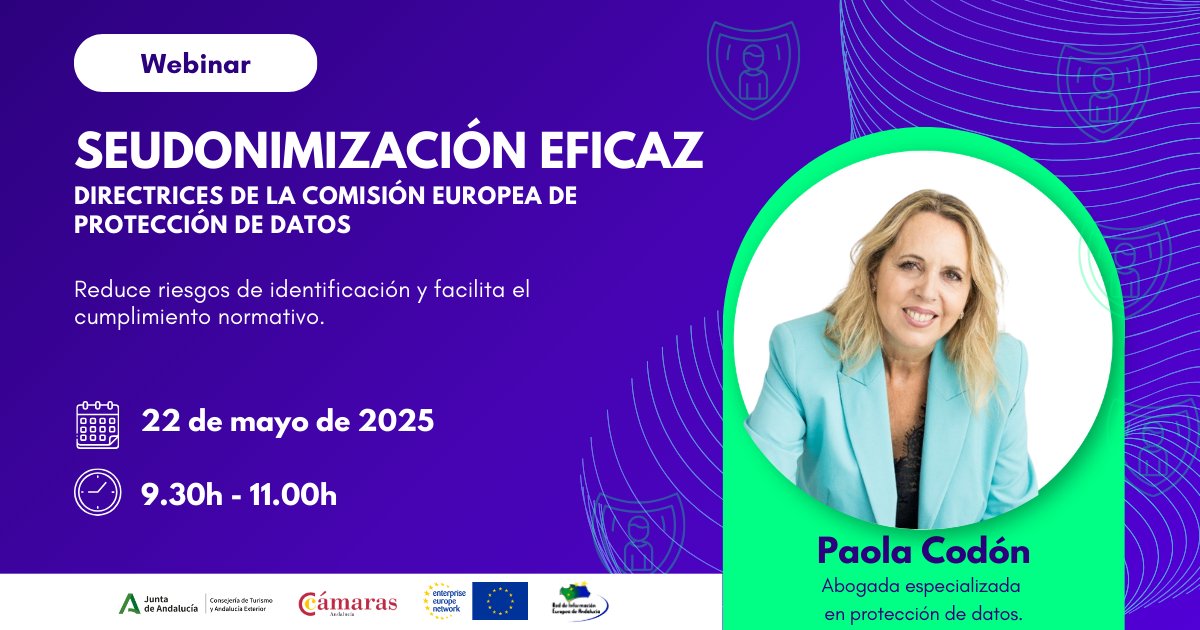 🤔 ¿Sabías que la seudonimización puede reducir los riesgos de identificación no autorizada?

👉 No conocer las directrices de la Comisión Europea de Protección de Datos puede llevar a sanciones y pérdida de prestigio de tu compañía.

¡Únete a nuestro webinar y protege tu