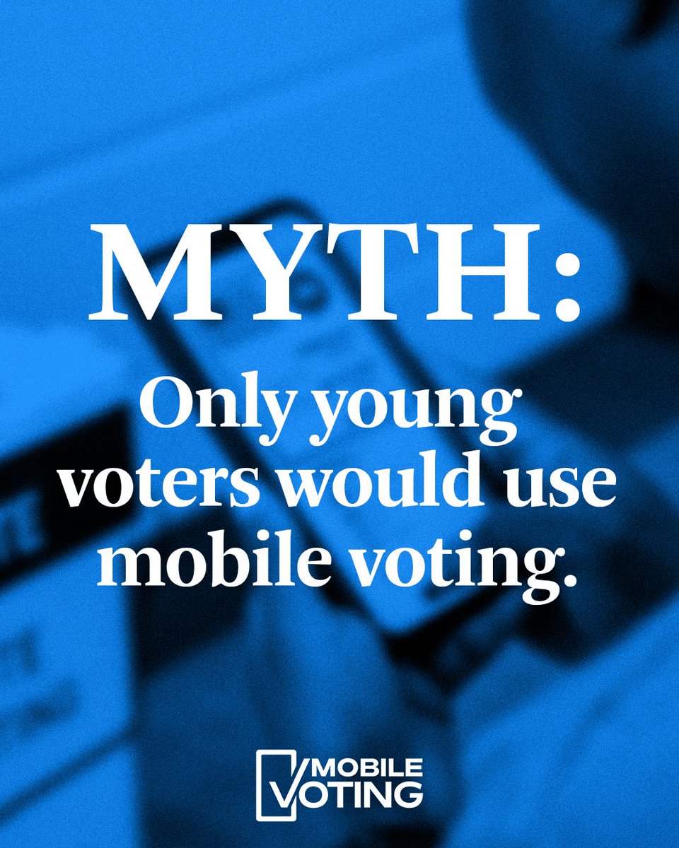MobileVoting's tweet image. 90% of Americans own a smartphone.
Mobile voting breaks down barriers to the ballot box.
Seniors with limited mobility. Servicemembers serving abroad. Families living in shelter after a natural disaster.
It's time to bring our vote to the palm of our hands.