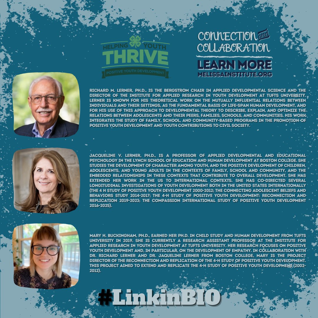What happens when you follow up with young people decades after a youth program? 

Sign up to find out!

Friday, May 16, 2025
12pm-2:00pm ET
FREE general registration

🔗 Save your spot: #LinkinBIO

#PositiveYouthDevelopment #4HStudy #CECredits #TheMelissaInstitute #6CsPYD
