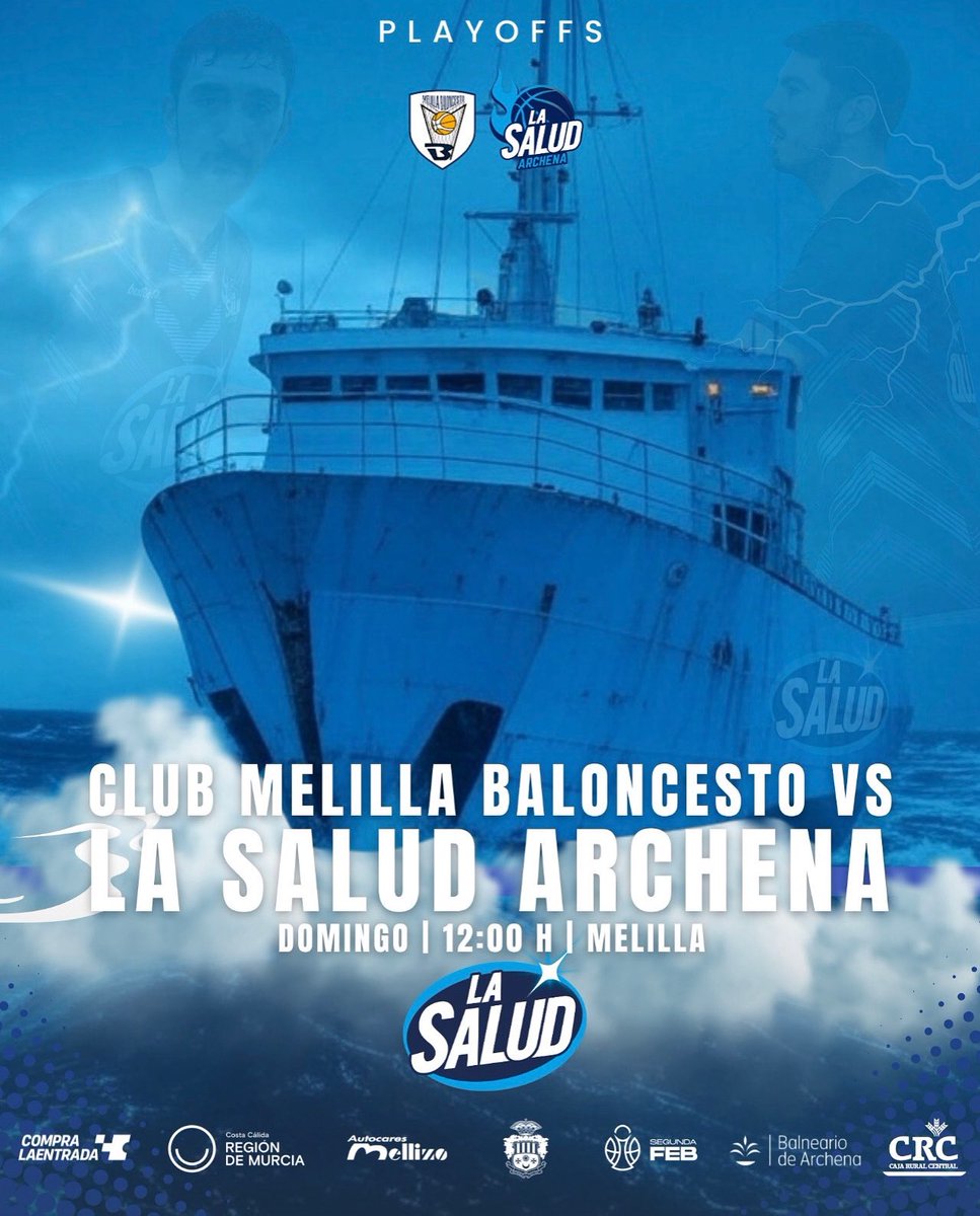 🛳️ Contra viento y marea

Este domingo viajamos a Melilla para disputar la vuelta de los cuartos de final.

¡Vamos, La Salud Archena! A darlo todo hasta el último segundo.

#LaSaludArchena #Playoffs #Ascenso #SegundaFEB
