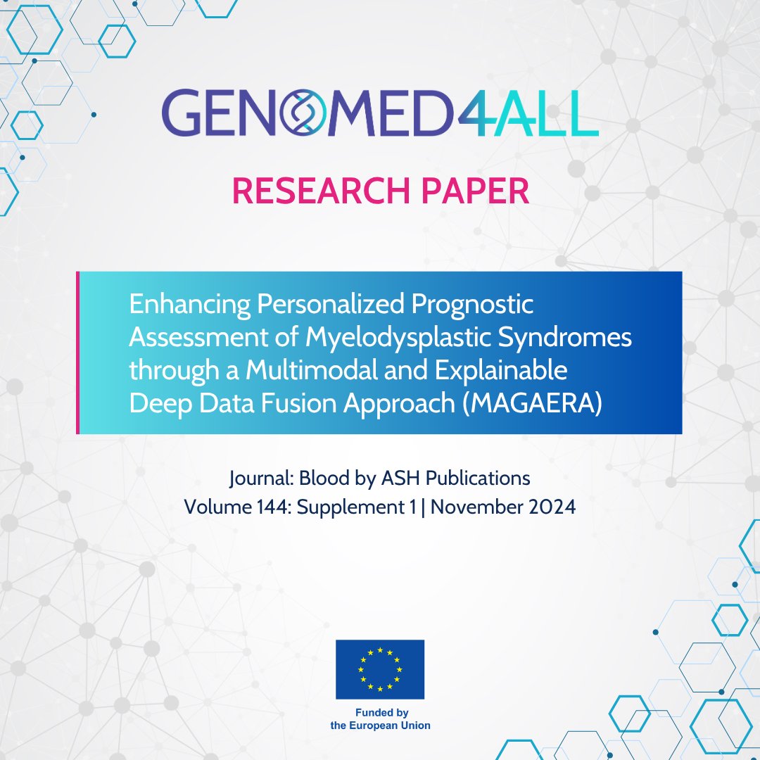 GenoMed4All (@genomed4all) on Twitter photo #GenoMed4All Papers 📝 'Enhancing Personalized Prognostic Assessment of MDS through a Multimodal and Explainable Deep Data Fusion Approach (MAGAERA)'
Published on @BloodJournal ⤵️
genomed4all.eu/2024/11/05/enh…
<a href="/HumanitasMilano/">Humanitas Milano</a> <a href="/unito/">Università di Torino</a> <a href="/Unibo/">Università di Bologna</a> <a href="/IBSAL_IIS/">IBSAL</a>
🇪🇺 #EUfunded <a href="/EU_HaDEA/">HaDEA</a> #GenoMed4All Papers 📝 'Enhancing Personalized Prognostic Assessment of MDS through a Multimodal and Explainable Deep Data Fusion Approach (MAGAERA)'
Published on @BloodJournal ⤵️
genomed4all.eu/2024/11/05/enh…
<a href="/HumanitasMilano/">Humanitas Milano</a> <a href="/unito/">Università di Torino</a> <a href="/Unibo/">Università di Bologna</a> <a href="/IBSAL_IIS/">IBSAL</a>
🇪🇺 #EUfunded <a href="/EU_HaDEA/">HaDEA</a>