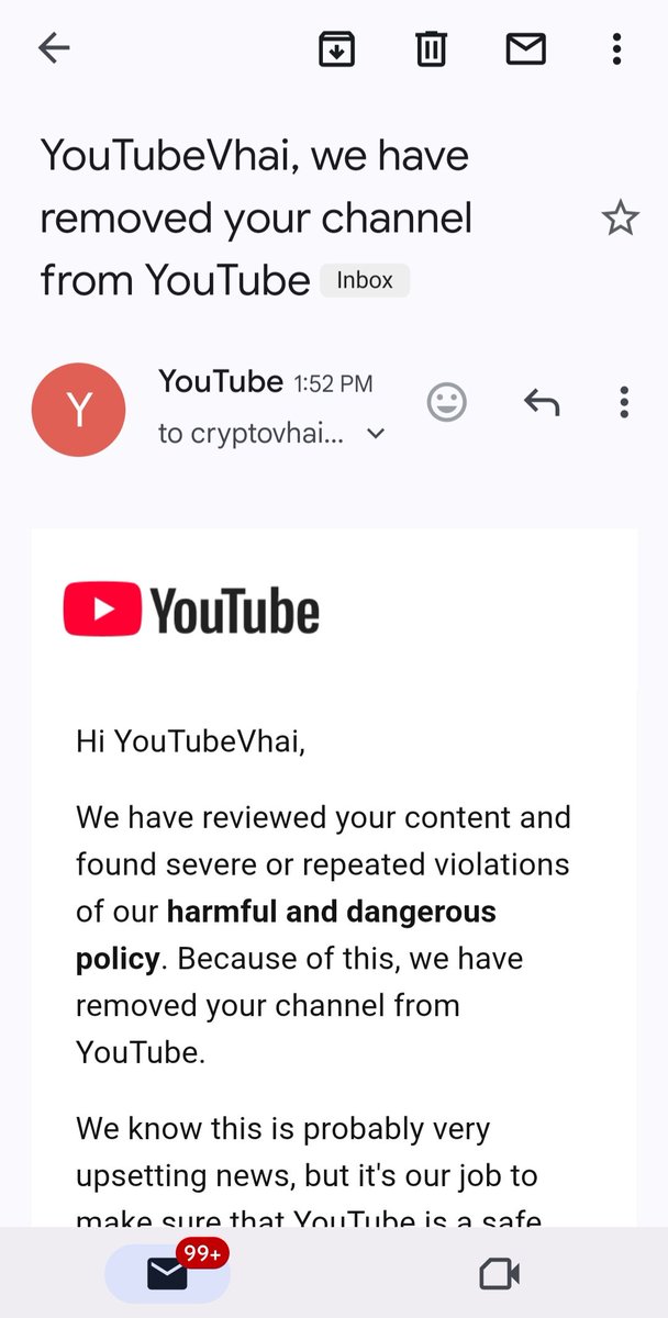 YouTubeVhai (@youtubevhai) on Twitter photo <a href="/TeamYouTube/">TeamYouTube</a> At last youtube removed my channel ( YouTubeVhai) 😭😭
It's very disappointed and heartbroken news for mine and my all crypto Bengali Community
Youtube says that i did break youtube rules and terms but I'm honestly say it's was my mistake only, i never scammed with any one , i <a href="/TeamYouTube/">TeamYouTube</a> At last youtube removed my channel ( YouTubeVhai) 😭😭
It's very disappointed and heartbroken news for mine and my all crypto Bengali Community
Youtube says that i did break youtube rules and terms but I'm honestly say it's was my mistake only, i never scammed with any one , i