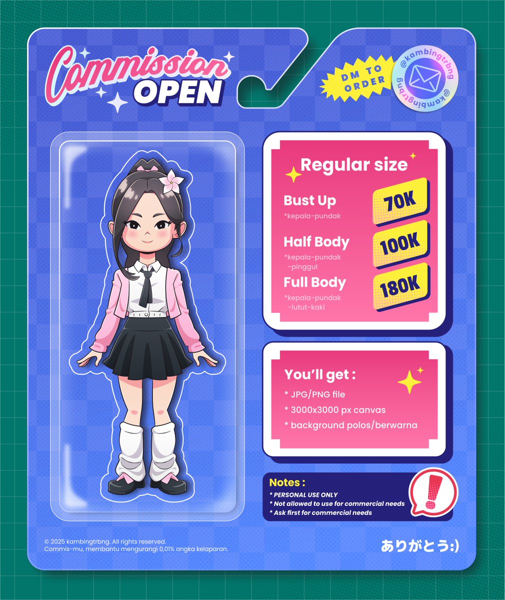 kambingtrbng's tweet image. ✨COMMISSION OPEN✨

~UPDATE PRICELIST~
setelah banyaknya pertimbangan, kebingungan, kegelisahan, juga gundah gulana.
hari ini akhirnya tergerak niat untuk open commis dgn pricelist baru😁

DM untuk yg mau order yaa~
(rt are very much appreciated🙏)
#commissionopen