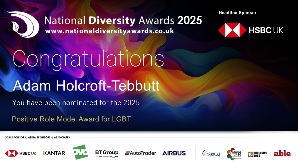 ⏰ Voting closes at 3pm TOMORROW!

I’ve been nominated for the Positive Role Model Award (LGBT) at the National Diversity Awards 🏳️‍🌈

If you haven’t voted yet, here’s the link:
👉 nationaldiversityawards.co.uk/awards-2025/no…
#NationalDiversityAwards #LGBTQ #VoteNow #PositiveRoleModel