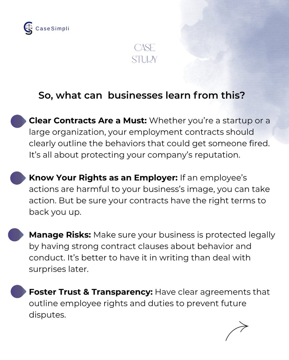 CaseSimpli's tweet image. In Moeller v. Monier Construction (1961), a simple clause saved the company from a legal nightmare.
Your contracts should speak clearly, especially when it comes to behavior and consequences.
Don’t wait till it gets messy.

#BusinessLaw #ContractTips #StartupLegal