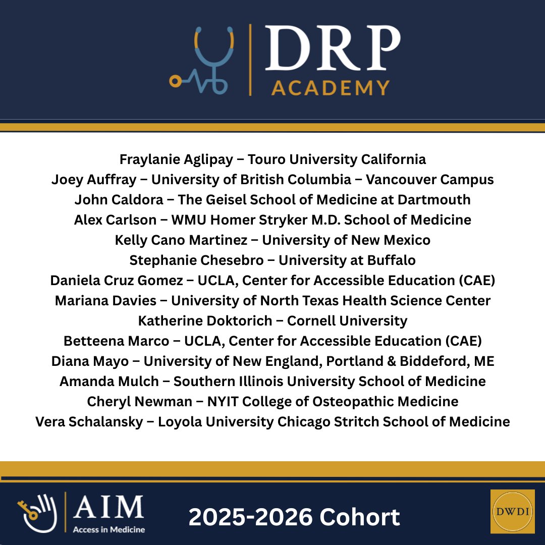 The DocsWithDisabilities Initiative (@docswith) on Twitter photo Announcing the 2025–2026 #DRPAcademy Cohort!
These incredible DRPs were selected for their expertise & commitment to disability inclusion in #MedEd. Join us in celebrating this group as they begin their 20-month journey with <a href="/DocsWith/">The DocsWithDisabilities Initiative</a>!
#AccessInMedicine #DisabilityInclusion Announcing the 2025–2026 #DRPAcademy Cohort!
These incredible DRPs were selected for their expertise & commitment to disability inclusion in #MedEd. Join us in celebrating this group as they begin their 20-month journey with <a href="/DocsWith/">The DocsWithDisabilities Initiative</a>!
#AccessInMedicine #DisabilityInclusion