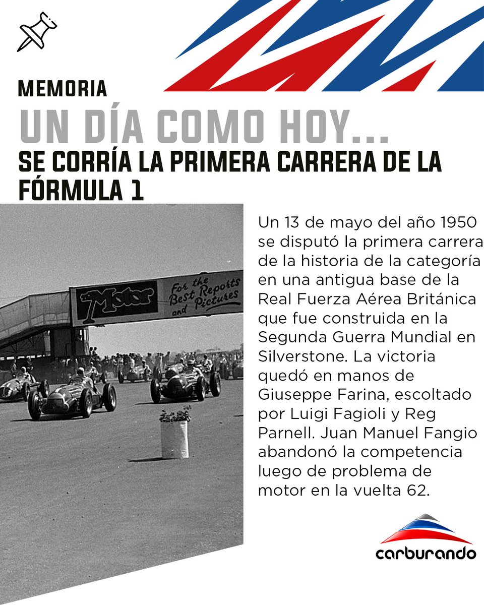 CarburandoTV's tweet image. 🔙🏁 Un día como hoy pero del año 1950 la Fórmula 1 disputaba en Silverstone la primera carrera de su historia.

#F1 #Automovilismo