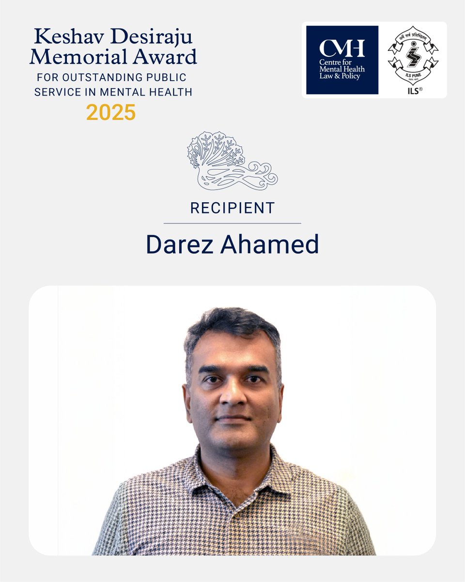 🎉 Heartfelt congratulations to Sonam Ongmu Lasopa and Dr Darez Ahamed on receiving the 2025 Keshav Desiraju Memorial Award for Outstanding Public Service in Mental Health!

#KeshavDesirajuMemorialAward2025