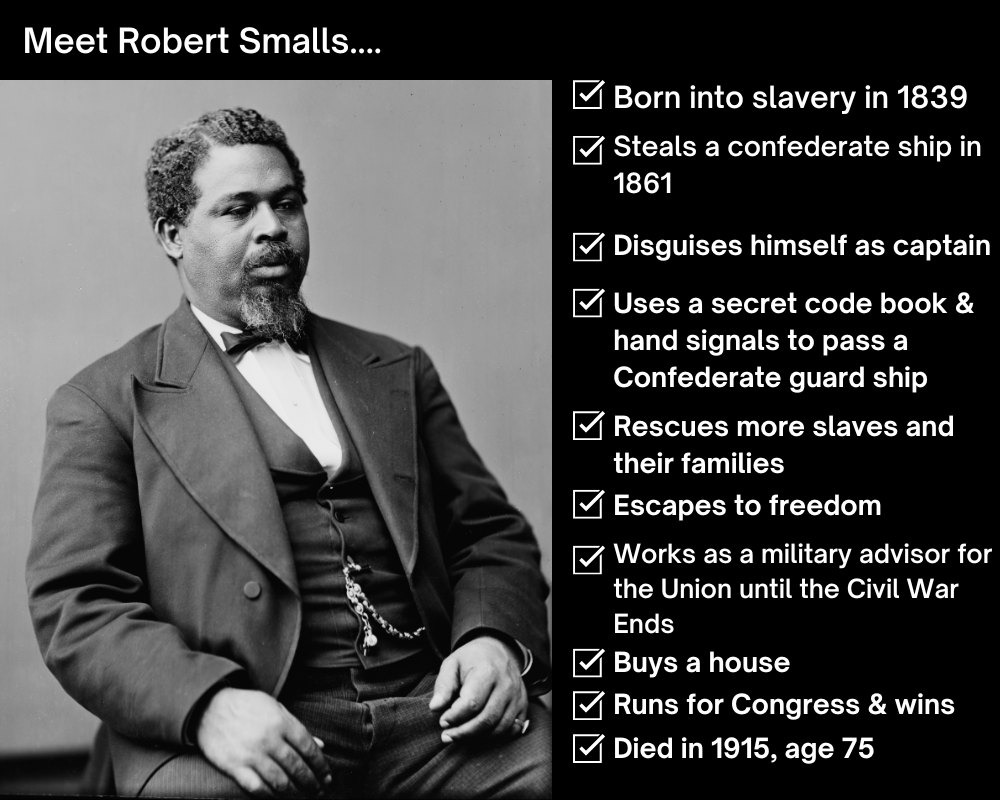 #OnThisDay in 1862, Robert Smalls and other Black Americans who were enslaved commandeered an armed Confederate ship in Charleston. Wearing a straw hat to cover his face, Smalls disguised himself as a Confederate captain. His wife, Hannah, and members of other families joined