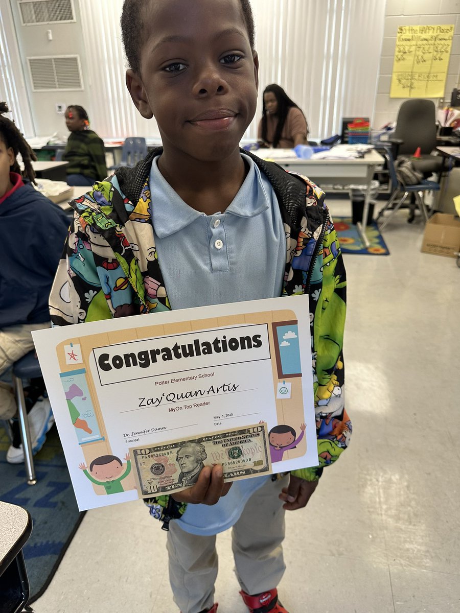 Potter Media Center (@potterlibmed) on Twitter photo Congratulations to Zay'Quan Artis our to MyOn reader for the month! He won a certificate and $10 for his efforts! <a href="/hubofschool/">HCPS Library Media</a> <a href="/PotterEagles/">Potter Elementary</a> <a href="/PotterLibMed/">Potter Media Center</a> #GetCaughtReading #HillsboroughReads Congratulations to Zay'Quan Artis our to MyOn reader for the month! He won a certificate and $10 for his efforts! <a href="/hubofschool/">HCPS Library Media</a> <a href="/PotterEagles/">Potter Elementary</a> <a href="/PotterLibMed/">Potter Media Center</a> #GetCaughtReading #HillsboroughReads