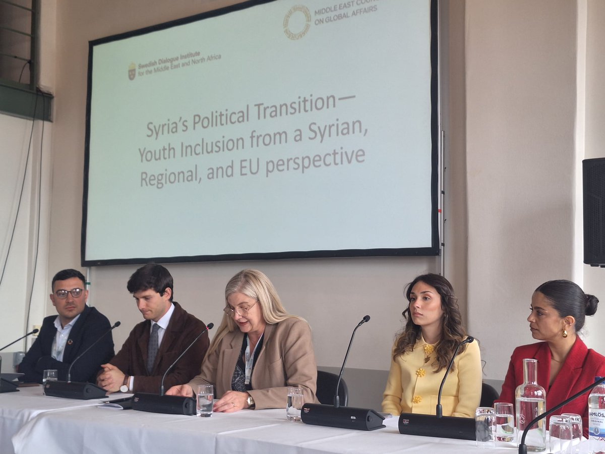 Today: "Syria’s Political Transition—Youth Inclusion from a Syrian,  Regional and EU perspective"

An inspiring discussion unfolding today in collaboration with the Swedish Dialogue Institute at the 2025 #SthlmForum <a href="/SIPRIorg/">SIPRI</a>, featuring young Syrian voices, <a href="/celinekasem/">Celine Kasem</a>,