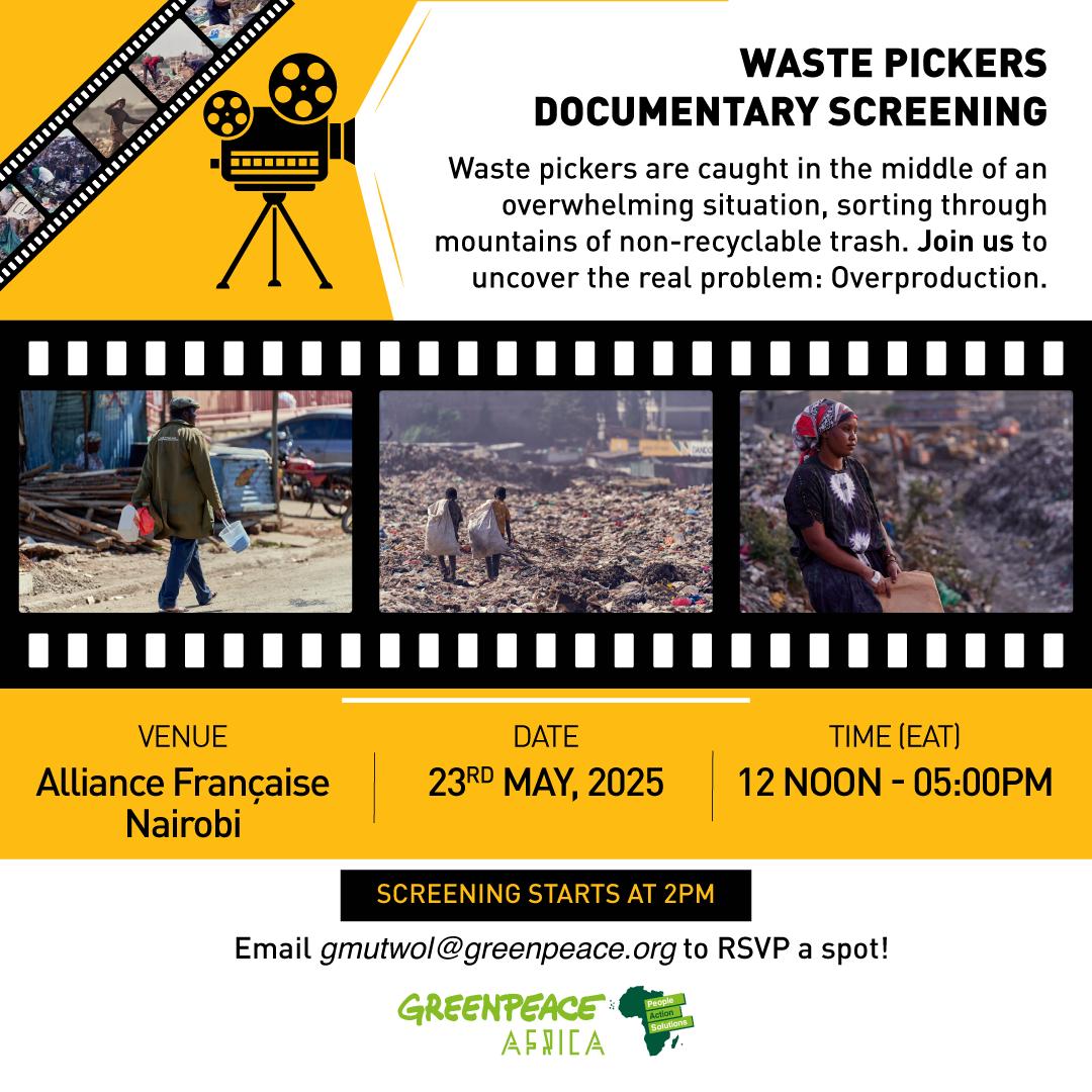 Greenpeace Kenya (@gp_kenyagroup) on Twitter photo Join <a href="/Greenpeaceafric/">Greenpeace Africa</a> for a powerful documentary screening that will explore the impacts of single-use plastics on waste pickers and the communities living near dump sites.
RSVP here ⬇️ forms.gle/BLH9C3aVHqEFgv… Join <a href="/Greenpeaceafric/">Greenpeace Africa</a> for a powerful documentary screening that will explore the impacts of single-use plastics on waste pickers and the communities living near dump sites.
RSVP here ⬇️ forms.gle/BLH9C3aVHqEFgv…