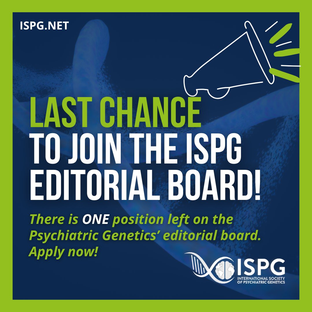 ISPGnet's tweet image. Are you passionate about advancing the field of psychiatric genetics? Psychiatric Genetics is seeking ONE new member to join its ISPG Editorial Board! To apply: Send a short statement (200 words) about yourself, and CV, to info@ispg.net. Learn more: journals.lww.com/psychgenetics/…