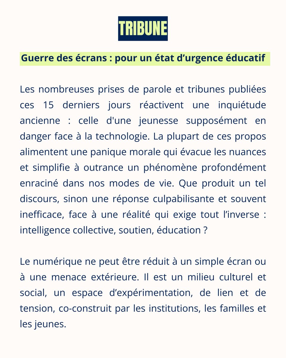 📣 Enfants &amp; #écrans : Plus de 200 acteurs de la #société #civile appellent à un état d'urgence #éducatif.

🎯Notre tribune propose une alternative afin de remobiliser la fonction éducative des adultes, à hauteur de #jeunesse.

Lire : open-asso.org/presse/2025/05…
