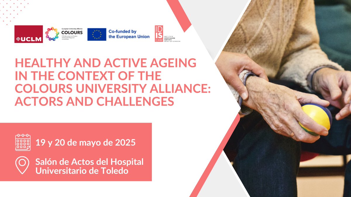 IDISCAM (@idiscam) on Twitter photo 👵🏼👣 ¿Cómo podemos envejecer de forma activa y saludable?
La <a href="/uclm_es/">Universidad de Castilla-La Mancha</a>, junto al <a href="/HospitalUnivTO/">Hospital Universitario de Toledo</a> y Fundación <a href="/eurocajarural/">Eurocaja Rural</a>, organiza unas jornadas sobre salud, servicios sociales y diseño urbano
📍19-20 mayo | Toledo + online
🔗 Inscríbete:
eventos.uclm.es/134162/detail/… 👵🏼👣 ¿Cómo podemos envejecer de forma activa y saludable?
La <a href="/uclm_es/">Universidad de Castilla-La Mancha</a>, junto al <a href="/HospitalUnivTO/">Hospital Universitario de Toledo</a> y Fundación <a href="/eurocajarural/">Eurocaja Rural</a>, organiza unas jornadas sobre salud, servicios sociales y diseño urbano
📍19-20 mayo | Toledo + online
🔗 Inscríbete:
eventos.uclm.es/134162/detail/…