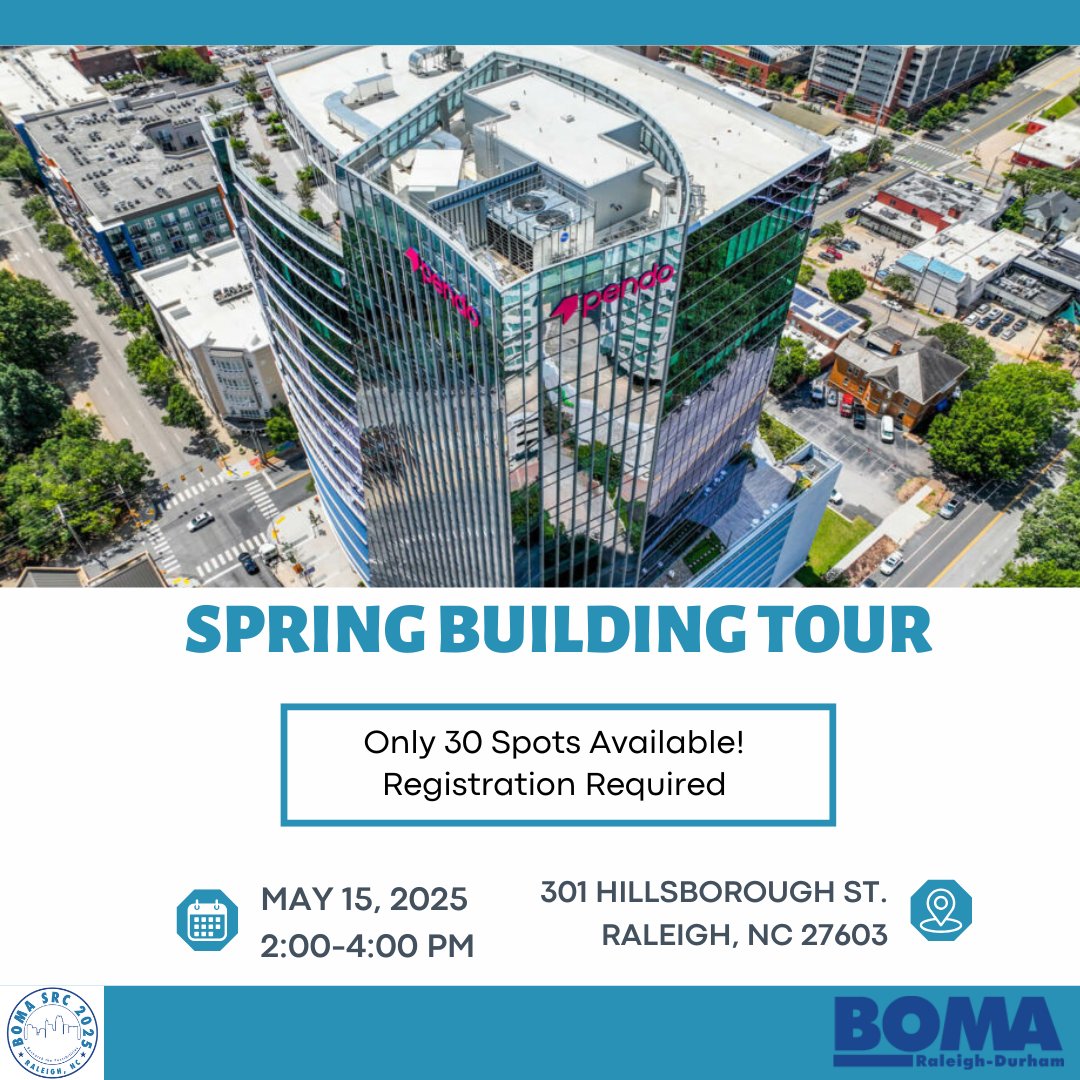 Still time to sign up for the #BOMA Spring Building Tour at #301Hillsborough!

📅 Date: May 15, 2025 
🕑 Choose Your Time: 2:00 PM or 3:00 PM 
🏃‍♂️🏃‍♀️ Don't miss out on this fantastic opportunity!

Register here - lnkd.in/e-sXZ5_W

#BOMARDU #BOMATOURS #TOBYBUILDING #CRE