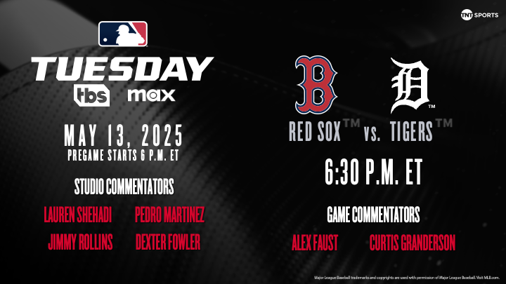 TNT Sports U.S. PR (@tntsportsus) on Twitter photo 🚨: Grandy's in the booth for an AL showdown on MLB Tuesday!
🗓️: Tonight at 6:30 p.m. ET
⚾️: <a href="/RedSox/">Red Sox</a> vs. @Tigers
📍: <a href="/ComericaPark/">Comerica Park</a>
📺: TBS and <a href="/SportsonMax/">Sports on Max</a>
🎙️: <a href="/AlexFaustTNT/">Alex Faust</a> and <a href="/cgrand3/">Curtis Granderson</a>
<a href="/45PedroMartinez/">Pedro Martinez</a> <a href="/JimmyRollins11/">JIMMY ROLLINS</a> <a href="/DexterFowler/">dexfowler.eth</a> & <a href="/LaurenShehadi/">Lauren Shehadi</a> at 6pm for pregame coverage. 🚨: Grandy's in the booth for an AL showdown on MLB Tuesday!
🗓️: Tonight at 6:30 p.m. ET
⚾️: <a href="/RedSox/">Red Sox</a> vs. @Tigers
📍: <a href="/ComericaPark/">Comerica Park</a>
📺: TBS and <a href="/SportsonMax/">Sports on Max</a>
🎙️: <a href="/AlexFaustTNT/">Alex Faust</a> and <a href="/cgrand3/">Curtis Granderson</a>
<a href="/45PedroMartinez/">Pedro Martinez</a> <a href="/JimmyRollins11/">JIMMY ROLLINS</a> <a href="/DexterFowler/">dexfowler.eth</a> & <a href="/LaurenShehadi/">Lauren Shehadi</a> at 6pm for pregame coverage.