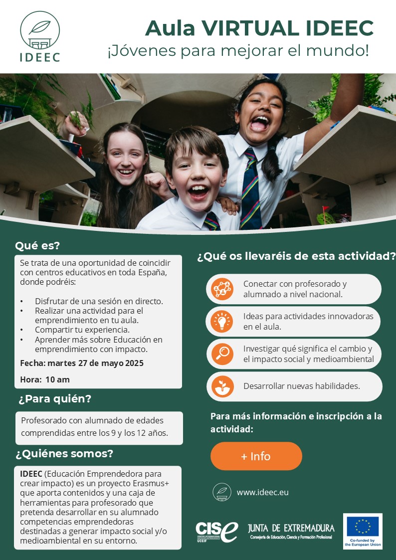 ¡Llamada a docentes para cambiar el mundo! 😉 culturaemprendedora.educarex.es/aula-virtual-e… Apunta la fecha: 27 mayo 2025 #ideecproject <a href="/EUErasmusPlus/">Erasmus+</a>