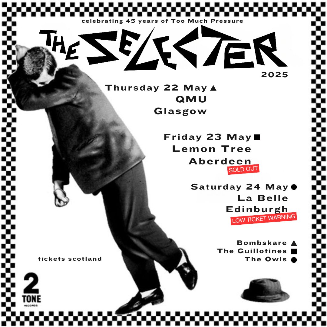 Tickets Scotland (@ticketsscotland) on Twitter photo πCelebrating 45 years of Too much pressure
<a href="/TheSelecter/">The Selecter(2-Tone)</a>
<a href="/QMUnion/">Queen Margaret Union</a>
Special Guest <a href="/B0MBSKARE/">Bombskare</a>
ποΈt-s.co/t4657
<a href="/WhatsOnGlasgow/">What's On Glasgow</a> πCelebrating 45 years of Too much pressure
<a href="/TheSelecter/">The Selecter(2-Tone)</a>
<a href="/QMUnion/">Queen Margaret Union</a>
Special Guest <a href="/B0MBSKARE/">Bombskare</a>
ποΈt-s.co/t4657
<a href="/WhatsOnGlasgow/">What's On Glasgow</a>