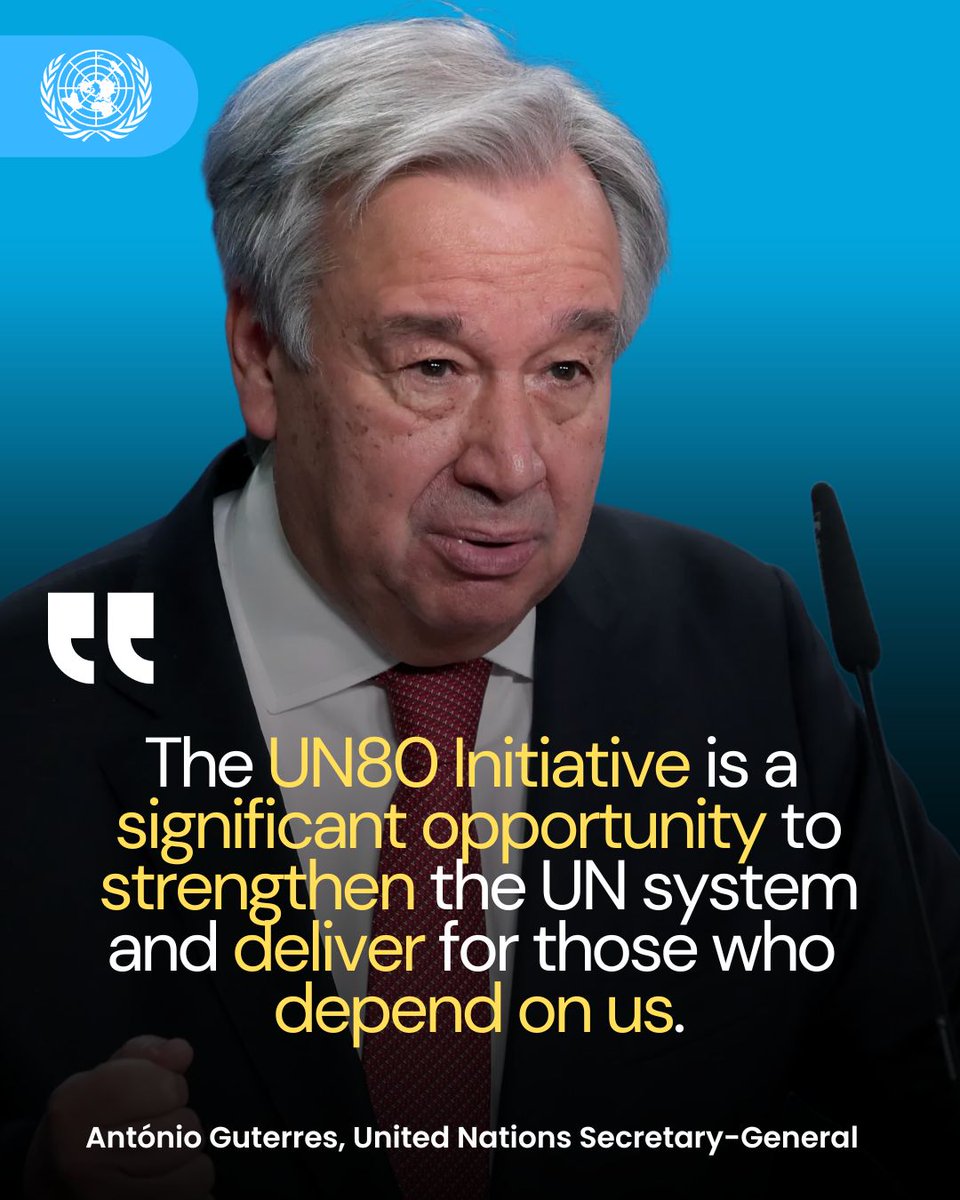 United Nations Geneva (@ungeneva) on Twitter photo "Our shared goal has always been to make our Organization more efficient, simplify procedures, eliminate overlaps & enhance accountability.
The #UN80 Initiative is a significant opportunity to strengthen the UN system and deliver for those who depend on us." - <a href="/antonioguterres/">António Guterres</a> "Our shared goal has always been to make our Organization more efficient, simplify procedures, eliminate overlaps & enhance accountability.
The #UN80 Initiative is a significant opportunity to strengthen the UN system and deliver for those who depend on us." - <a href="/antonioguterres/">António Guterres</a>